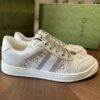 sy_no_AD6F2FD7F96F9DBD7D72F0A49AA621E5_3 Gucci MAC8 Leather Sneaker with Crystals & Silver Glitter Laces