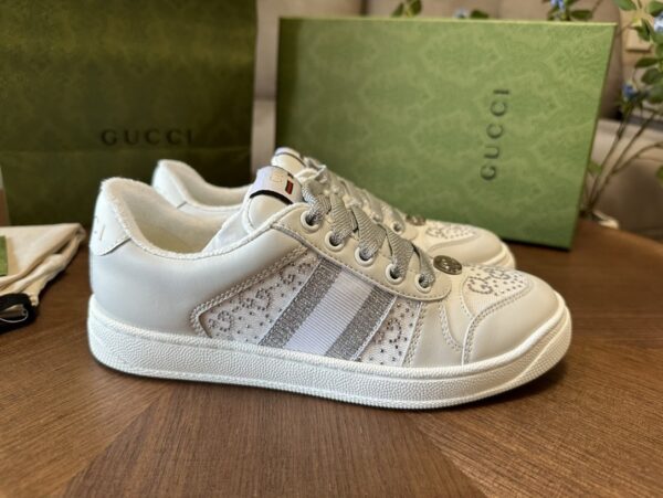 sy_no_AD6F2FD7F96F9DBD7D72F0A49AA621E5_3 Gucci MAC8 Leather Sneaker with Crystals & Silver Glitter Laces