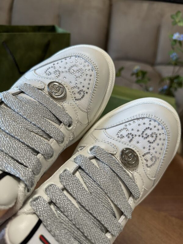 sy_no_AD6F2FD7F96F9DBD7D72F0A49AA621E5_4 Gucci MAC8 Leather Sneaker with Crystals & Silver Glitter Laces