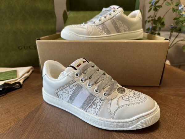 sy_no_AD6F2FD7F96F9DBD7D72F0A49AA621E5_5 Gucci MAC8 Leather Sneaker with Crystals & Silver Glitter Laces