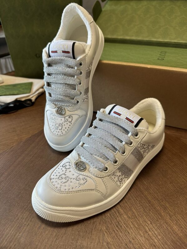 sy_no_AD6F2FD7F96F9DBD7D72F0A49AA621E5_6 Gucci MAC8 Leather Sneaker with Crystals & Silver Glitter Laces