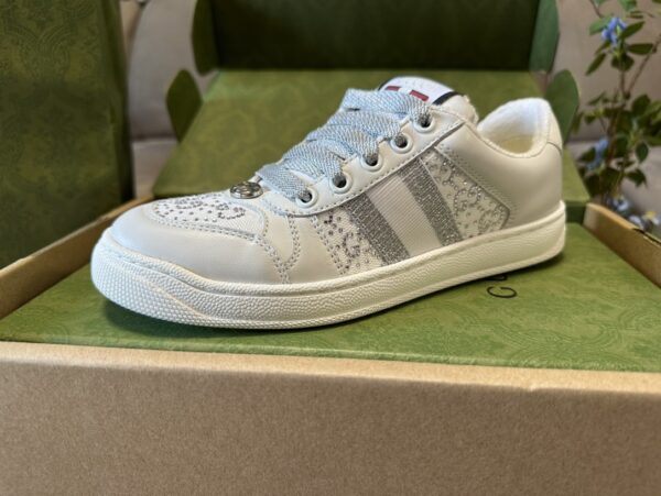 sy_no_AD6F2FD7F96F9DBD7D72F0A49AA621E5_7 Gucci MAC8 Leather Sneaker with Crystals & Silver Glitter Laces