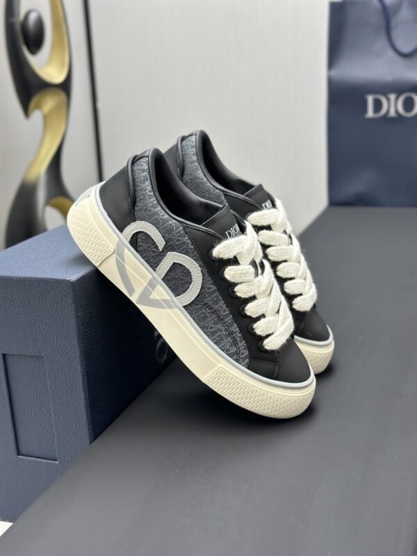 sy_no_AD7B73F9A8ACD02426996CB691EE00A6_3 Dior Black Leather Denim Jacquard White Thick Lace Low-Top Sneaker