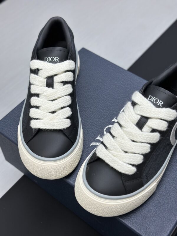 sy_no_AD7B73F9A8ACD02426996CB691EE00A6_4 Dior Black Leather Denim Jacquard White Thick Lace Low-Top Sneaker