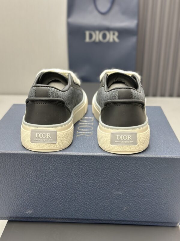 sy_no_AD7B73F9A8ACD02426996CB691EE00A6_6 Dior Black Leather Denim Jacquard White Thick Lace Low-Top Sneaker