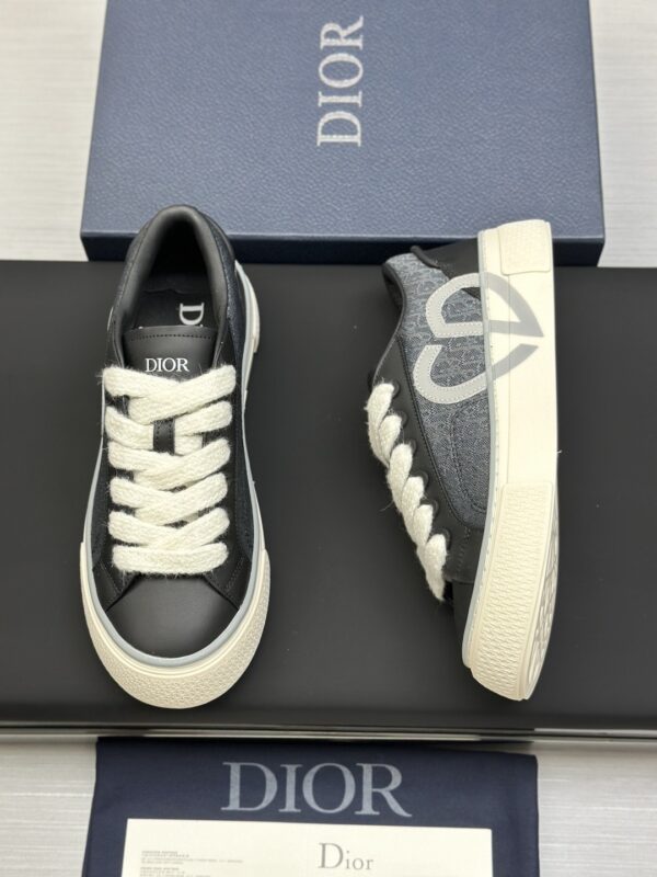 sy_no_AD7B73F9A8ACD02426996CB691EE00A6_7 Dior Black Leather Denim Jacquard White Thick Lace Low-Top Sneaker