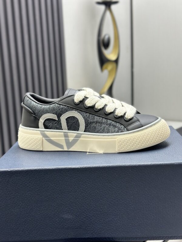 sy_no_AD7B73F9A8ACD02426996CB691EE00A6_8 Dior Black Leather Denim Jacquard White Thick Lace Low-Top Sneaker