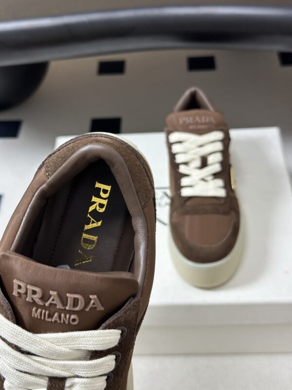 sy_no_AD8542AC201A72C5AF88292F7B6E65BE_6 Prada Brown Suede Gold Triangle Platform Sneaker