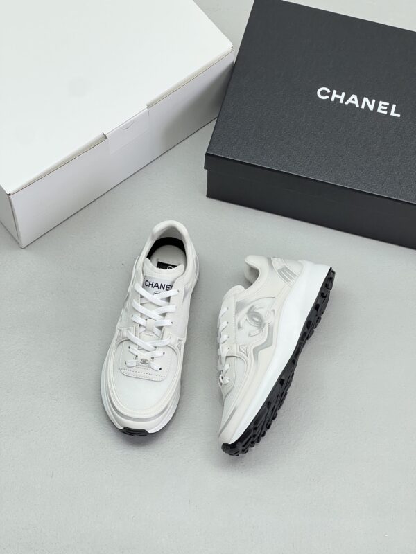 Chanel Mesh & Leather Platform Trainer White-Silver-Mesh