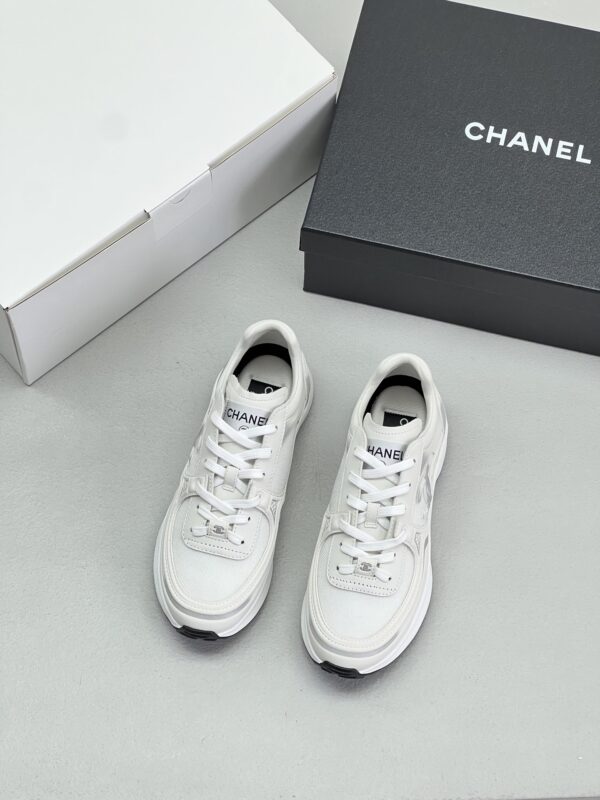 Chanel Mesh & Leather Platform Trainer White-Silver-Mesh
