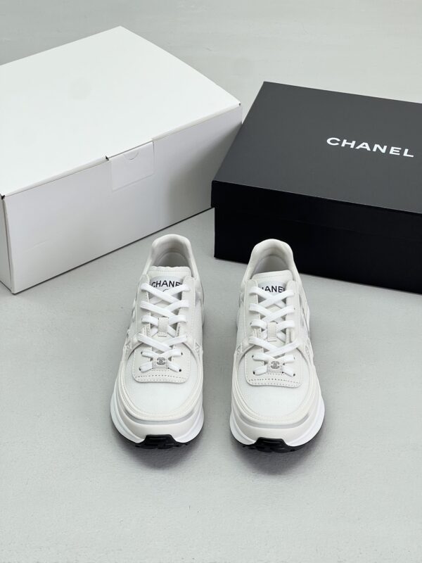 Chanel Mesh & Leather Platform Trainer White-Silver-Mesh