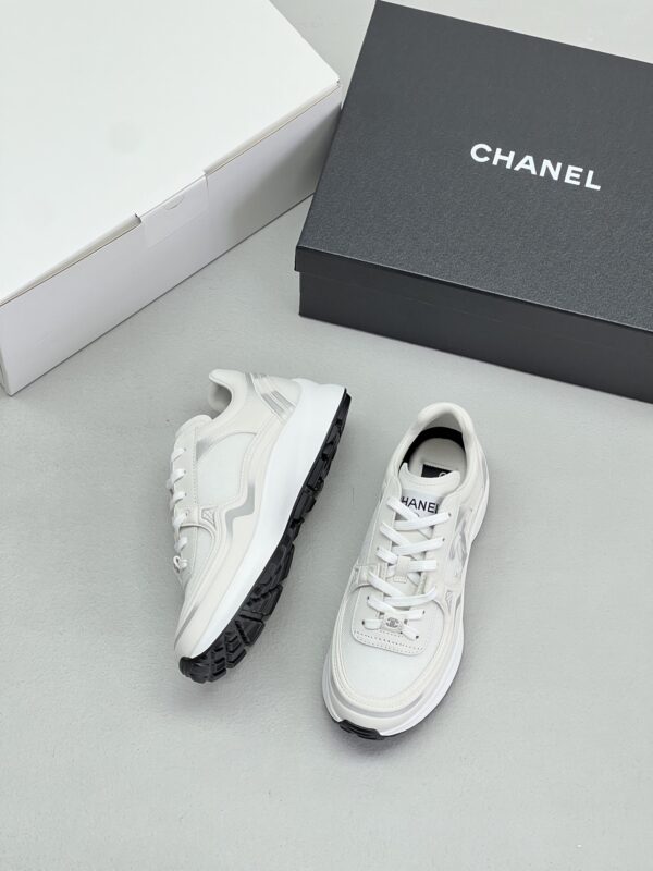 Chanel Mesh & Leather Platform Trainer White-Silver-Mesh