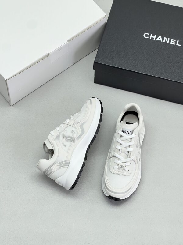 Chanel Mesh & Leather Platform Trainer White-Silver-Mesh