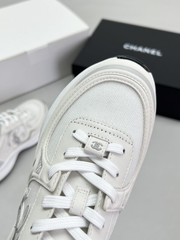 Chanel Mesh & Leather Platform Trainer White-Silver-Mesh