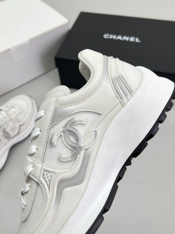Chanel Mesh & Leather Platform Trainer White-Silver-Mesh