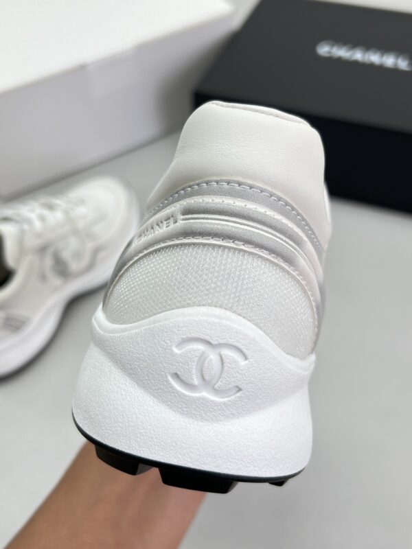 Chanel Mesh & Leather Platform Trainer White-Silver-Mesh