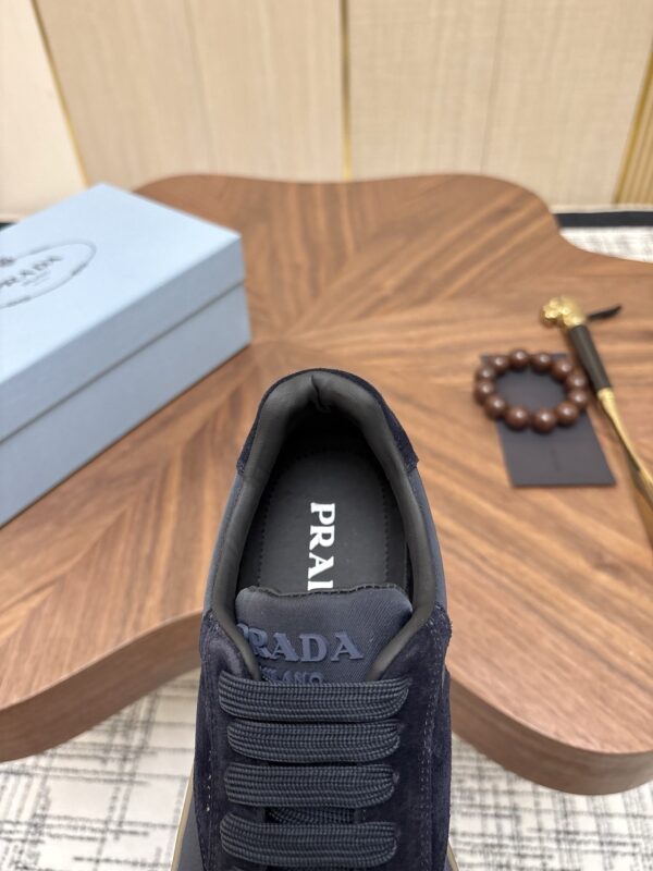 sy_no_AF6D779CC561F265D45045A56E17671E_5 Prada Navy Suede Leather-Spliced Gum-Sole Low-Top Sneaker