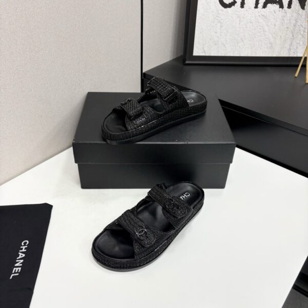 sy_no_B000D9A9FB718875CF806C663BF2D9CC_1 Chanel Black Raffia Double-Strap Platform Slide Black-Raffia-Slide