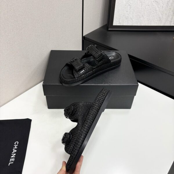 sy_no_B000D9A9FB718875CF806C663BF2D9CC_2 Chanel Black Raffia Double-Strap Platform Slide Black-Raffia-Slide