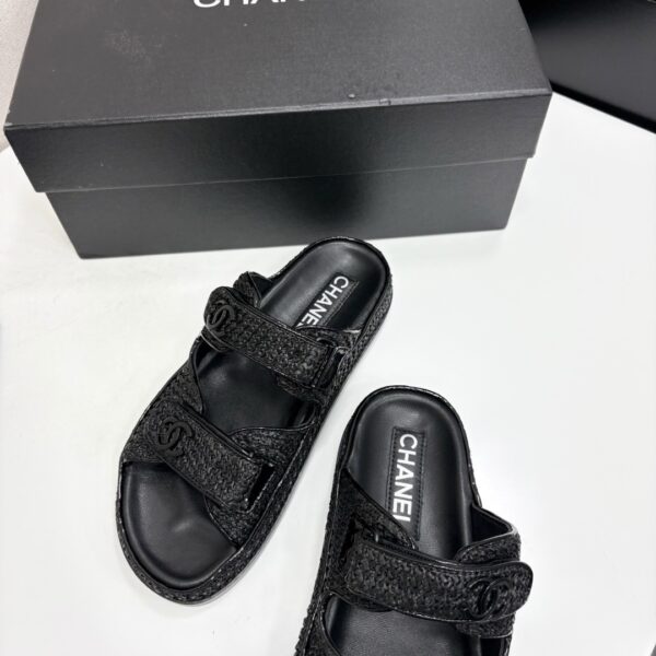 sy_no_B000D9A9FB718875CF806C663BF2D9CC_5 Chanel Black Raffia Double-Strap Platform Slide Black-Raffia-Slide