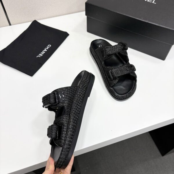sy_no_B000D9A9FB718875CF806C663BF2D9CC_7 Chanel Black Raffia Double-Strap Platform Slide Black-Raffia-Slide