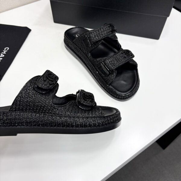 sy_no_B000D9A9FB718875CF806C663BF2D9CC_8 Chanel Black Raffia Double-Strap Platform Slide Black-Raffia-Slide