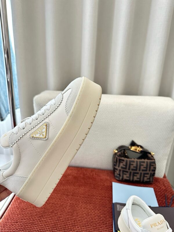 sy_no_B070B9A49641834C79A6C9DE2055A510_4 Prada Off-White Suede Gold Triangle Platform Sneaker
