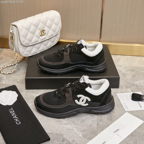 Chanel Black and White Mesh Chunky Sneaker with White CC Logo