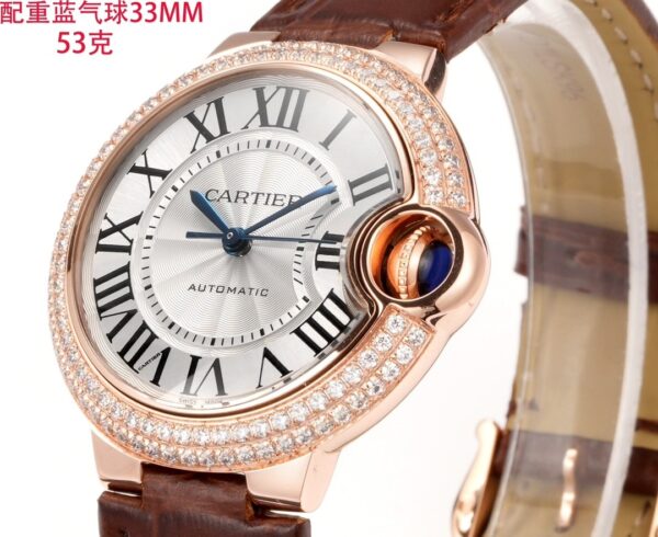 sy_no_B246BF64669A5EBD83148E970EC222AB_2 Cartier Blue Balloon Series Manual Mechanical Movement Silver Dial 18K Rose Gold Case Genuine Leather Crocodile Strap