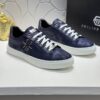 sy_no_B24A8FA64D1BBA0DB9BD661EA8B4D098_0 Philipp Plein Navy Blue Vintage Leather Metal-Logo Low-Top Sneaker
