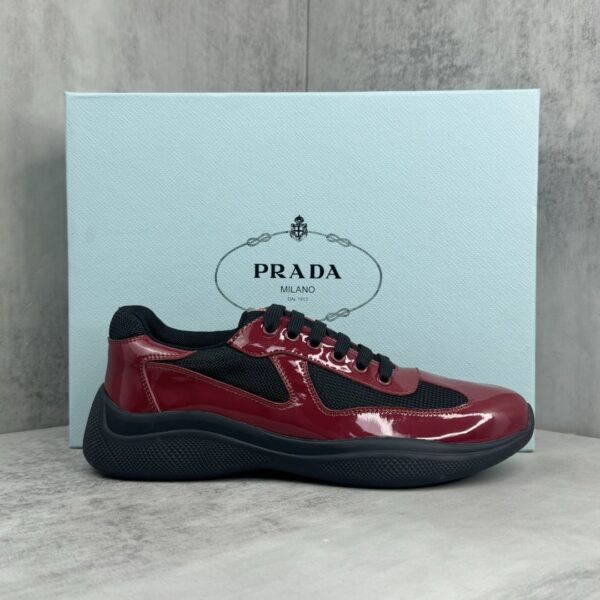 sy_no_B60F09D997ABE57CCDD049B29443F4A2_0 Prada America's Cup Burgundy Patent Mesh Sneaker