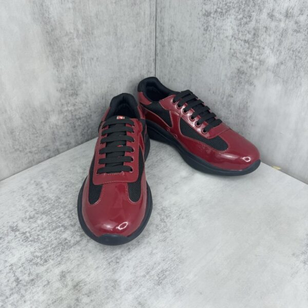 sy_no_B60F09D997ABE57CCDD049B29443F4A2_1 Prada America's Cup Burgundy Patent Mesh Sneaker