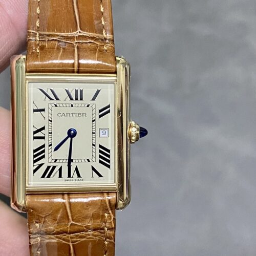 Cartier Tank Series Quartz Movement Date Display Waterproof Crocodile Leather Strap