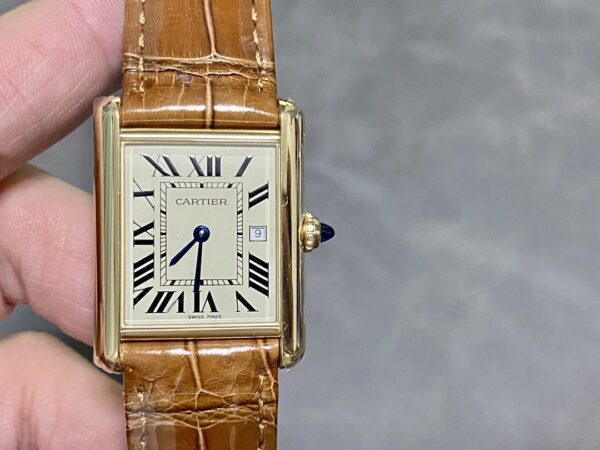 Cartier Tank Series Quartz Movement Date Display Waterproof Crocodile Leather Strap