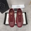 sy_no_B7B9F0D7CA16817245D4B4CCDB59A001_0 Prada Burgundy Leather Gold Logo Trainer