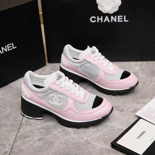 sy_no_B894B54DDF2330AD2344EF9331FE7DA4_0 Chanel Mesh & Leather Block-Heel Platform Trainer Pink-Grey-BlockHeel