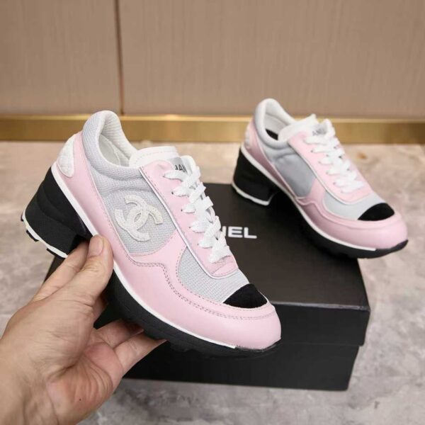 Chanel Mesh & Leather Block-Heel Platform Trainer Pink-Grey-BlockHeel