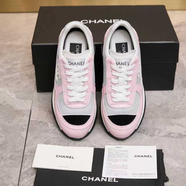 Chanel Mesh & Leather Block-Heel Platform Trainer Pink-Grey-BlockHeel