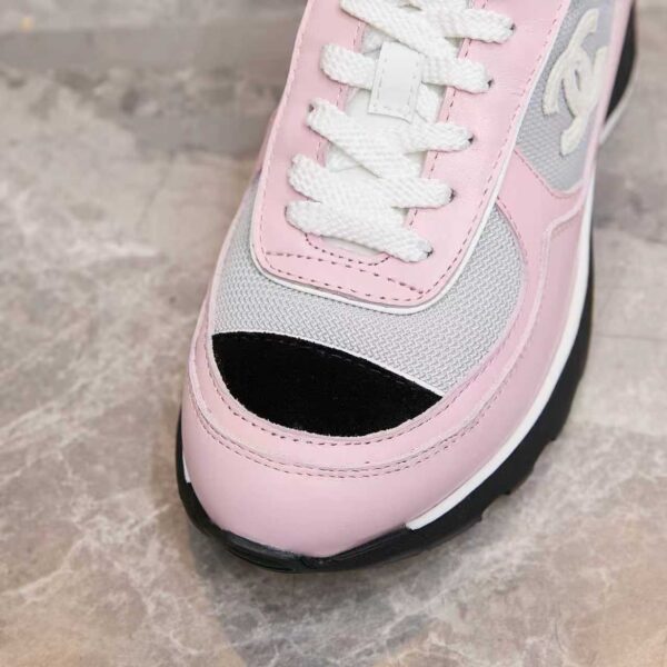 Chanel Mesh & Leather Block-Heel Platform Trainer Pink-Grey-BlockHeel