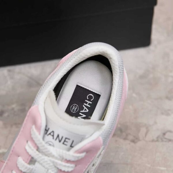 Chanel Mesh & Leather Block-Heel Platform Trainer Pink-Grey-BlockHeel