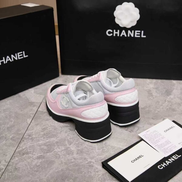 Chanel Mesh & Leather Block-Heel Platform Trainer Pink-Grey-BlockHeel
