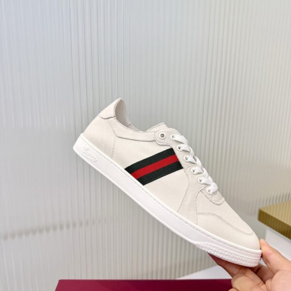 sy_no_B9535DBFEDFE7D2D07EDC73B37E69465_0 Gucci White Leather Sneaker with Web Stripe