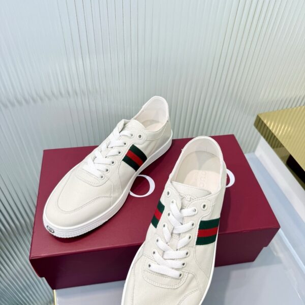 sy_no_B9535DBFEDFE7D2D07EDC73B37E69465_7 Gucci White Leather Sneaker with Web Stripe