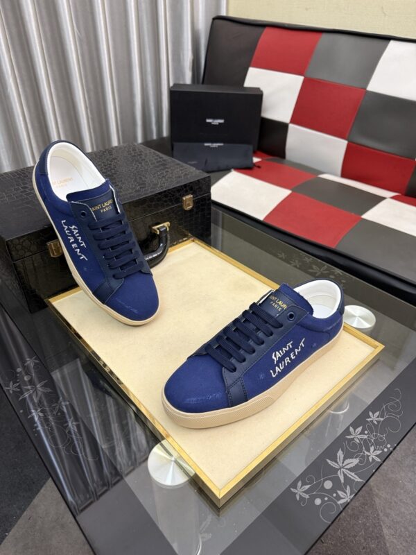 sy_no_B9D8143C6A41B605F95C38CBB1CF3F75_2 Saint Laurent Navy Canvas Dark Blue Leather Low-Top Sneaker