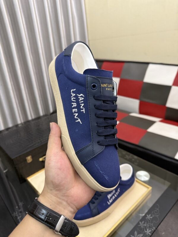sy_no_B9D8143C6A41B605F95C38CBB1CF3F75_3 Saint Laurent Navy Canvas Dark Blue Leather Low-Top Sneaker