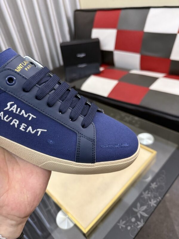 sy_no_B9D8143C6A41B605F95C38CBB1CF3F75_5 Saint Laurent Navy Canvas Dark Blue Leather Low-Top Sneaker