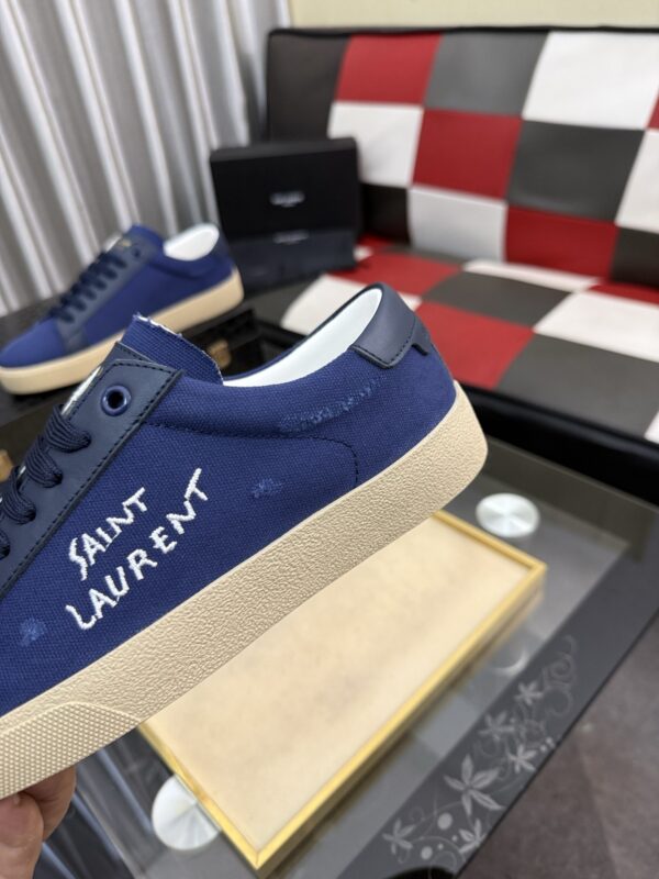 sy_no_B9D8143C6A41B605F95C38CBB1CF3F75_6 Saint Laurent Navy Canvas Dark Blue Leather Low-Top Sneaker