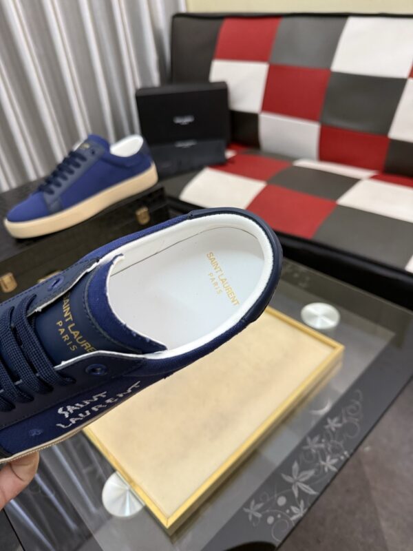 sy_no_B9D8143C6A41B605F95C38CBB1CF3F75_7 Saint Laurent Navy Canvas Dark Blue Leather Low-Top Sneaker