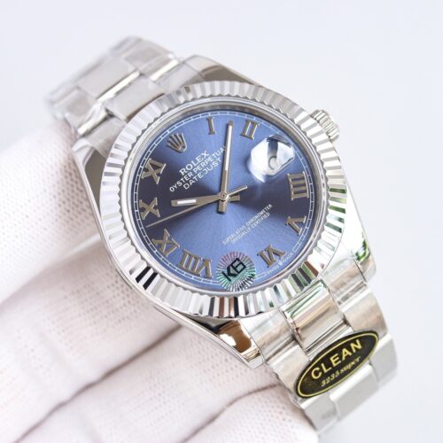 Rolex Dog Tooth Ring Diary Series Automatic Mechanical Movement Date Display, Roman Scale, Big Three Pin Men's Watch, Swiss Watch 41mm Blue Dial