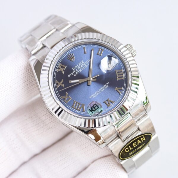 Rolex Dog Tooth Ring Diary Series Automatic Mechanical Movement Date Display, Roman Scale, Big Three Pin Men's Watch, Swiss Watch 41mm Blue Dial